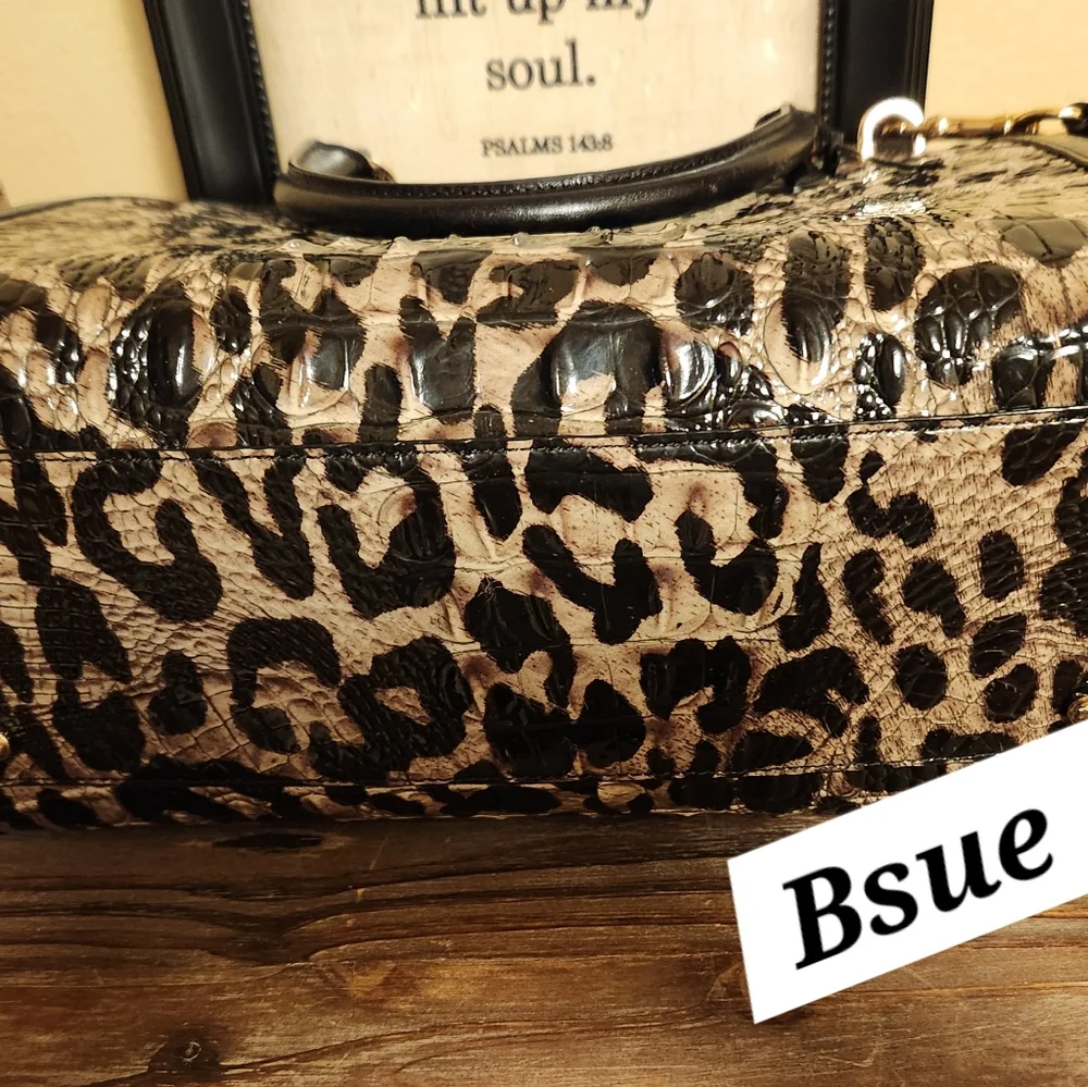 Elegant Brahmin Aubree Snow Leopard Print Croco Embossed Leather Satchel  EUC - Picture 6 of 6